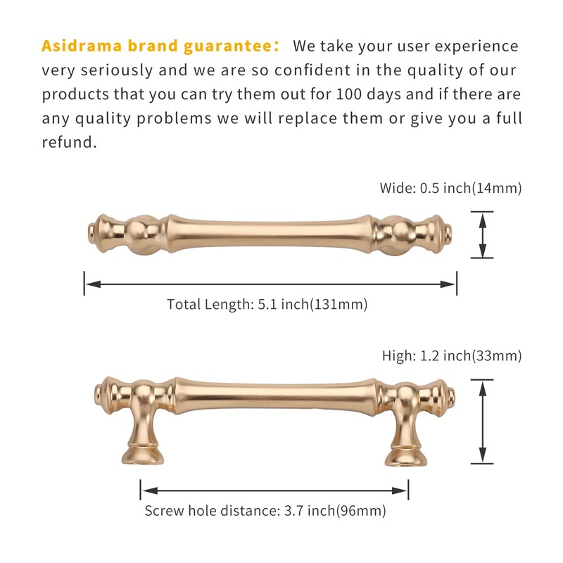 Asidrama 20 Pack 3.75 Inch(96mm) Brushed Brass Kitchen Cabinet Handles,