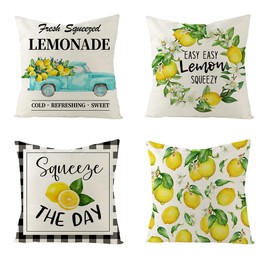 4PCS Lemon Fruit Cushion Cover, Farmhouse Truck Outdoor Decorative Linen Throw Pillow Cover, Double Sided Printing 45x45cm Cushion Covers for Sofa Couch Bed Home Garden Outdoor Decor