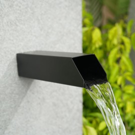 Aquadock 2 Inch 316 Stainless Steel Square Waterfall Spout Scupper, Outdoor Spillway Water Fountain Landscape Decor for Pools, Ponds, Water Walls, Overall Length 10 Inch (Matt Black)