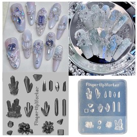 XUZHID Nails Art Silicone Stamp Mold for Party and Salon Crystal Stone Shaped Manicure Mould Embossed Nails Stencils for Women