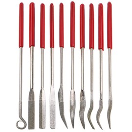 Mesee Set of 10 Diamond Needle Files, 3 x 140 mm Mini Diamond Files, Plastic Handle Guitar Nut Polishing Repair Tool for Soft Metal Wood Stone and Plastic