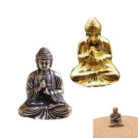 FIMWOLZ Mini Portable Vintage Brass Buddha Statue Bag Sitting Buddha Figure Sculpture Home Office Desk Decorative Ornament Toy Gift, Black (2)