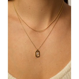 PAVOI Rhodium Plated Cubic Zirconia Letter Pendant Layered Necklace | Framed Initial Letter Cable Singapore Chains Layering Necklaces for Women | H Initial