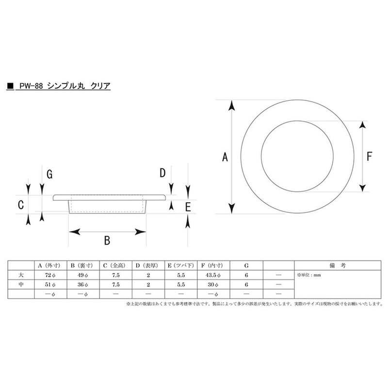 Bidoor PW-88 Simple Round, Clear, Large, Pack of 2