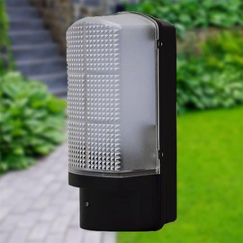 firstchoicelighting Black Outdoor Bulkhead Security Light, Dusk Dawn Photocell Sensor, Integrated Low Energy LED, IP44 Rated