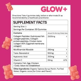 AIFBENK JoviGLOW+ NAD+ y gomitas de colágeno, con péptidos de colágeno hidrolizados, resveratrol, ácido hialurónico y vitamina C, antienvejecimiento, 
