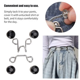 Adjustable Waist Buckle Extender Set,16 Pieces Jeans Extender Nail Waist Buckles Set Jean Button Pins Card Slot Design Jeans Button No Sewing Required Pants Clips for Jeans Dress(Rhinestones-Black)