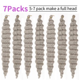 QRHSUKA Curly Braiding Hair Ocean Wave Crochet Hair 30 Inch Deep Curly Crochet Braids Wet and Wavy Braiding Hair Synthetic Crochet Hair for Black Women Human Hair (30 Inch (Pack of 7), #Grey)