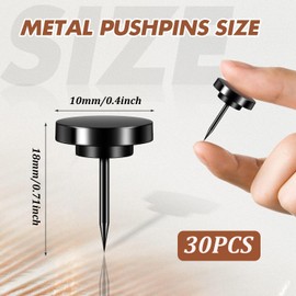 Shoyisenka 30pcs Push Pins, Flat Metal Thumb Tacks for Picture, Photo, and Poster Hanging - Decorative Wall Pushpins for Cork Board, Bulletin, Maps, Home, and Office Display (Black)