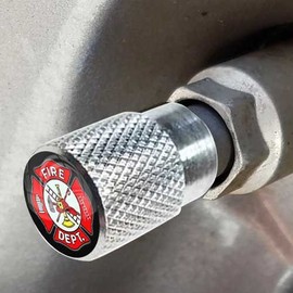 TRICKTOPPERS Polished Silver Billet Knurled Aluminum Tire Wheel Valve Stem Dust Caps for Cars Trucks Trailers SUV's RV's Motorcycles Bikes (Set of 4) Firefighter Fire Department Red Cross
