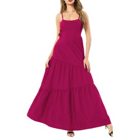 Women's Casual Soild Color Spaghetti Strap Maxi Dress Lazy Chic for Weekend Cafes Rose Red Medium