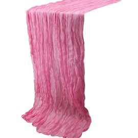 Time to Sparkle Cheesecloth Table Runner 90X400CM Vintage Gauze Romantic Table Runner for Wedding Bridal Shower Birthday Party Table Decor Pink