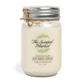 The Scented Market Aromatherapy Soy Wax Candle But First, Coffee 16 oz Mason Jar, Over 100 Hours of Burn Time, Ideal for Your Home and Gift Giving.