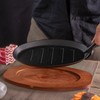 Cast Iron Steak Plate Sizzle Griddle With Wooden Base Steak