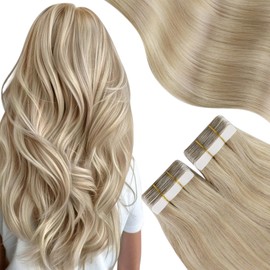 Moresoo Tape in Hair Extensions Human Hair 12 Inch 20Pieces 30Grams Straight Hair Fashion Blonde Color #18/613 Ash Blonde with Platinum Blonde