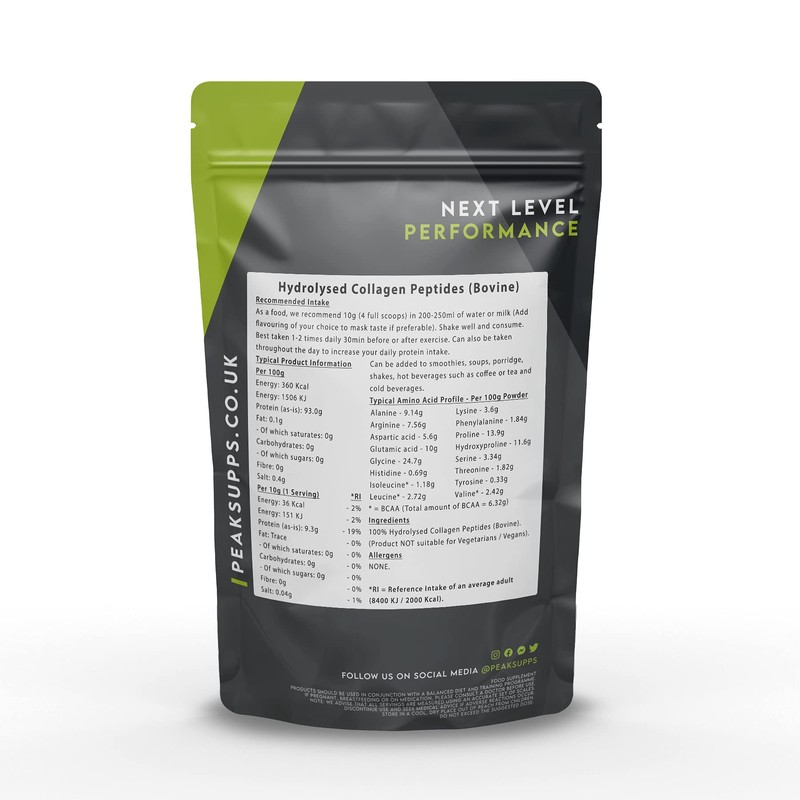 Peak Supps Grass Fed Collagen Powder | Pure Hydrolysed Bovine