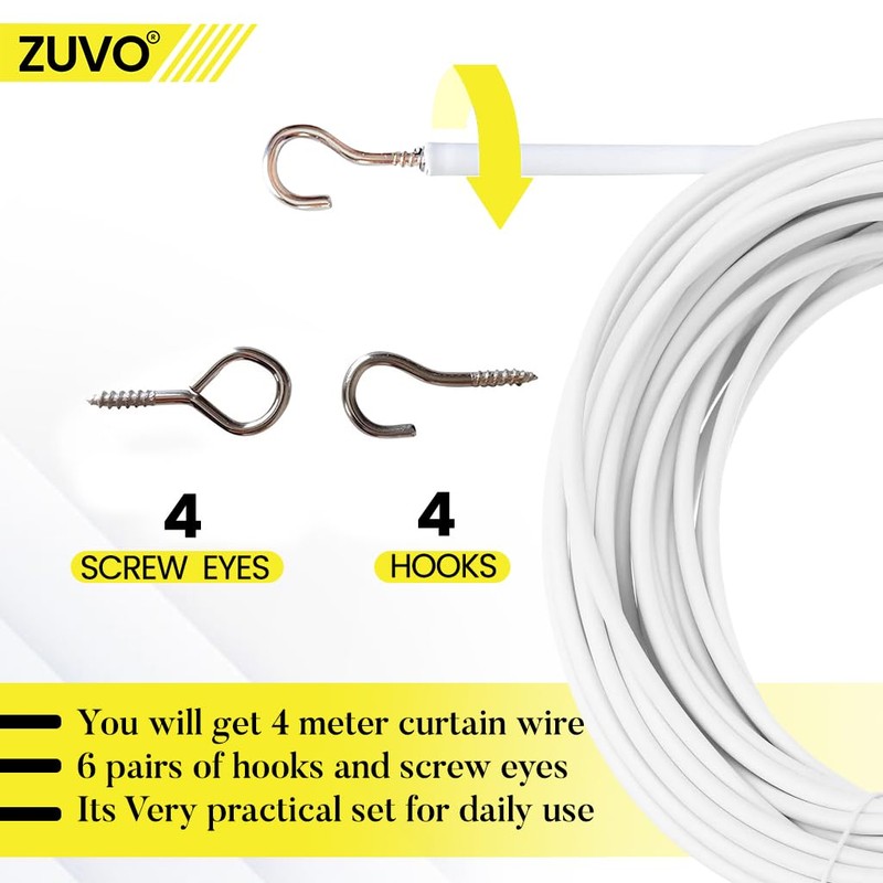Zuvo Net Curtain Wire with Hooks and Eyes - 3