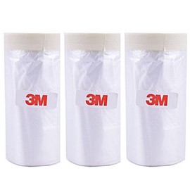 Plastic Sheeting White Masking Tape - Multi Size Pack - General Painters Plastic Drop Cloth for Painting - No Residue Plastic Paint Tape and Drape - Pre-Taped Masking Film - 65 Feet (35.4 In (3 Roll))