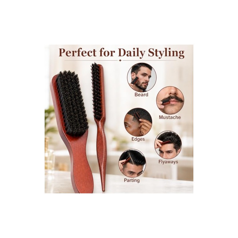 2 Pcs Boar Bristle Hair Brush, Slick Back Hair Brush