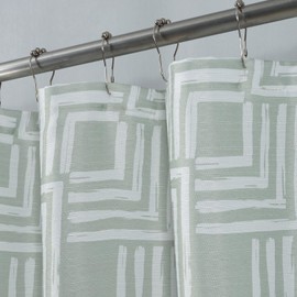 Serafina Home Hotel Quality Fabric Bathroom Shower Curtain: Geometric Square Design - Sage Green and White Milo Sage (72 x 70 inches)