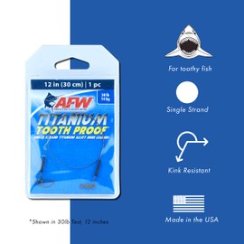 AFW - A prueba de dientes de titanio, líderes de pesca de una sola hebra, 50 libras, 18 pulgadas, aparejo con mini grúa giratoria de acero inoxidable y cierre cruzado, sin torceduras, protección superior para peces dentados, negro