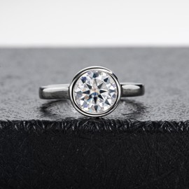 Raivari Moissanite Engagement Rings,2 CT Bezel Setting Round Lab Created Diamond Solitaire Promise Rings in 14K White Gold Plated Sterling Silver, Anniversary Rings for Women7.5