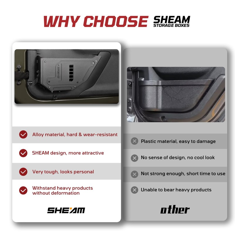 SHEAM Metal Front Door Storage Pockets for 2009-2018 Jeep Wrangler