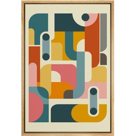 SIGNLEADER Framed Canvas Print Wall Art Mid-Century Multicolor Geometric Color Block Shapes Illustrations Traditional Colorful Multicolor for Living Room, Bedroom, Office - 24"x36" NATURAL