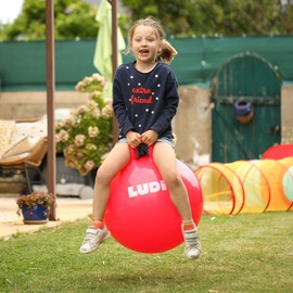 LUDI Hopper Ball Adapted Grip - Large Inflatable Bouncy Ball - Thick and Elastic Plastic - Indoor and Outdoor Toy - Become a Top Bouncer - Age 5 Years and Above, 55, red