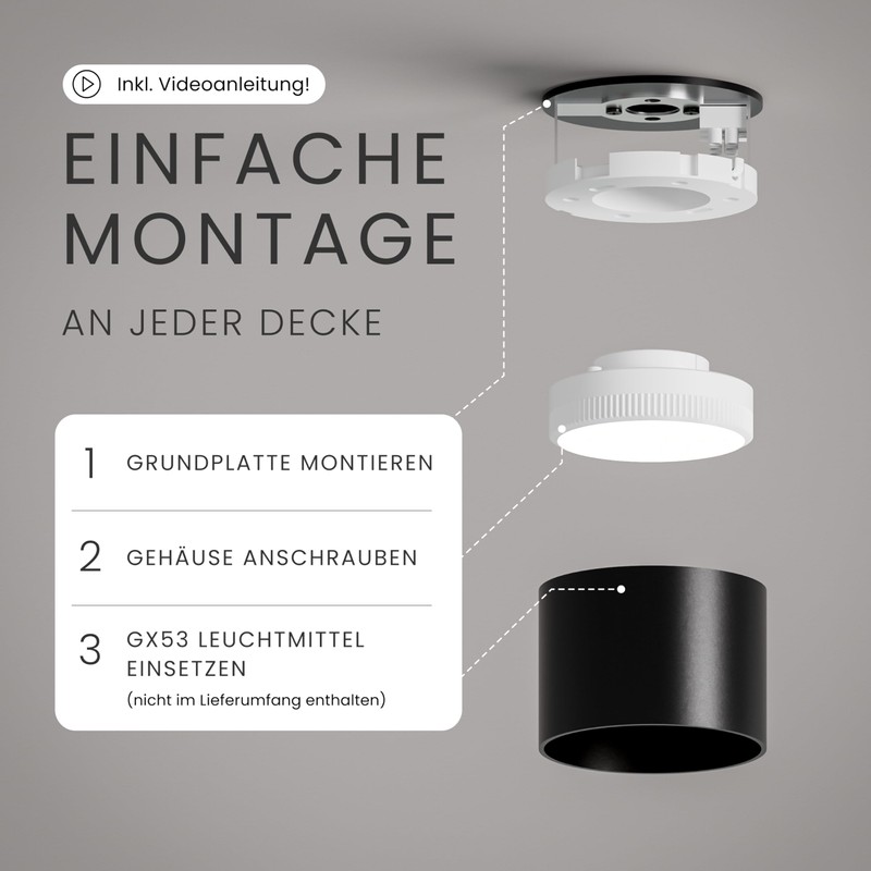 MATO Surface-Mounted Spotlight GX53 Black – Extra Flat & Modern