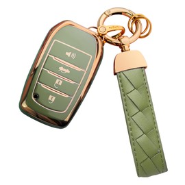Bqepe for Toyota Key Fob Cover Keychain Fit for 2025 Camry 2019-2024 Land Cruiser,2021-2024 Venza,Grand Highlander,Hilux,Fortuner,2022-2024 Tundra,Corolla Cross,Prius (Green, 4 Buttons)