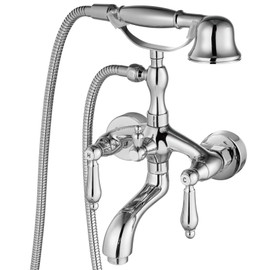 Aolemi Polish Chrome Bathtub Faucet Tub Filler Spout Kit Brass With 2 Lever Handle and Hand Telephone Shower Spray Wall Mount Only Bathroom Vintage Shower Set Mixer Tap