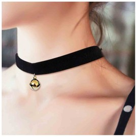 Allereyae Vintage Satin Choker Necklace Gold Ball Pendant Necklace Short Velvet Necklace Punk Black Wide Leather Necklace Chain for Women and Girls (Gold Ball)