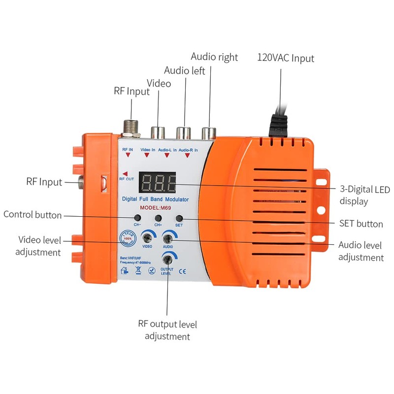 Modulator RF Converter, Weytoll Compact RF Modulator, Audio Video TV