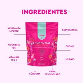Vitatú | Femsential suplemento diseñado para mujer, con Ácido alfa Lipóico, Coenzima Q10, Resveratrol, Cromo, Cúrcuma, Selenio, Vitamina C y E, 60 capsulas. Con Vitaminas, Minerales y Antioxidantes