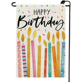 Colorful Candles Happy Birthday Garden Flag 12x18 Inch Double Sided for Outside Welcome Party Gift Yard Outdoor Decoration SR01