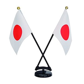 TOSPA Hinomaru Mini Japanese Flag Cross Japan Set, Flag Size 3.9 x 5.9 inches (10 x 15 cm), 2 Pieces, Pole Crossing Stand Set, Made in Japan