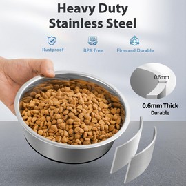 WROSWT Stainless Steel Dog Bowls Set of 2, Anti Rust Metal & Non Slip Rubber Base, Heavy Duty Large Feeding Dishes, Food Grade BPA Free, Food and Water Bowl for Meduim Dogs (64oz, 8cup)