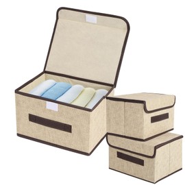 3 Pack Foldable Storage Boxes with Lid and Handle, Collapsible Storage Bin 25x19x16cm, Fabric Storage Basket Organiser Box Foldable Storage Basket for Wardrobes, Clothes, Books, Cosmetics, Toys