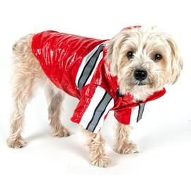 Pet Life ® Reflecta-Glow PVC Dog Raincoat - Reflective and Waterproof Dog Coat with Reversible Polar Fleece - Adjustable Pet Raincoat Dog Jacket on All 4 Sleeves with Removable Hood