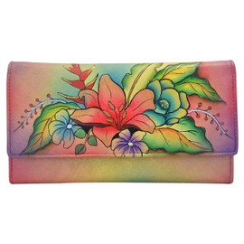 Anna by Anuschka Women's Hand Painted Genuine Leather Multi Pocket Wallet -Tropical Bouquet