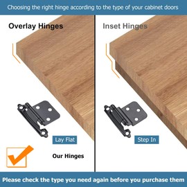 50 Pcs Matte Black Overlay Cabinet Door Hinges, 1/2" Overlay Self Closing Hinges Hardware for Kitchen,Cabinets,Cupboard,Furniture Doors,25 Pairs