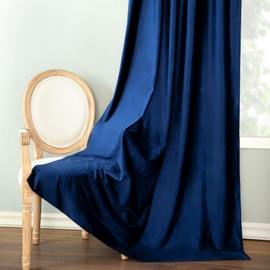 VOGOL Vintage Style Velvet Curtains, Dark Blue Room Darkening Window Curtain for Dorm Room, Not See Through Privacy Drapes for Guest Room, 52 x 96 Inches, 2 Panels