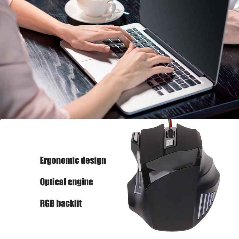 RGB USB Wired Gaming Mouse, 1000-3200DPI Ergonomic Streamlined Backlit Gaming