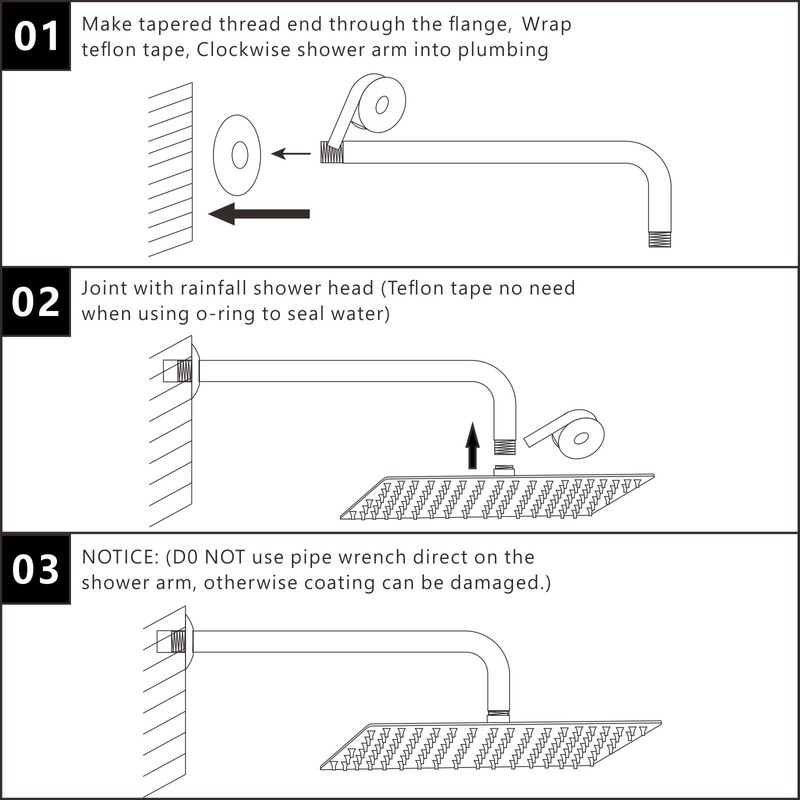 Voolan All Metal Shower Head with Extension Arm, Stainless Steel