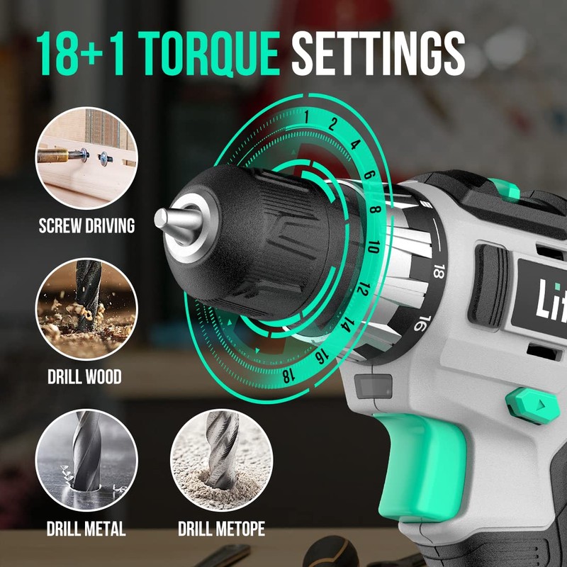 Litheli Cordless Drill Set, 20V Max Power Drill, 3/8” Keyless