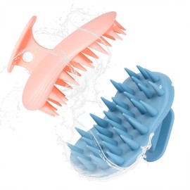 PHOVSUV 2pcs Shampoo Brush Hair Scalp Massager,100% Silicone Scalp Scrubber,Scalp Exfoliator for Stress Relax Hair Growth(Blue+Orange)