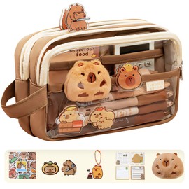 FENQURO Capybara Pencil Case, Capybara Pencil Case, Transparent Capybara Pencil Case with Compartments, Wide Mouth Pencil Case for Stationery, Cosmetics, Toiletries, Multicolor
