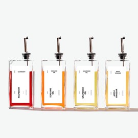 MUVEKA Olive Oil Dispenser Bottle for Kitchen, 16.9 oz/ 500 ml Cooking Oil Dispenser, Oil and Vinegar Dispenser Bottle Set, Glass Oil Container with 4 Pourer spouts, Coffee Syrup Dispenser