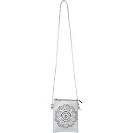 styleBREAKER 02012367 Women's Mini Bag Shoulder Bag with Flowers Laser Cut Cutout Pattern and Rhinestones Shoulder Bag Handbag, silver